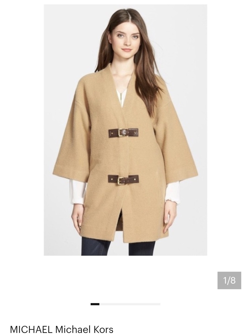 MICHAEL Michael Kors Camel Wool-Blend Cape Coat with Leather Toggle Straps